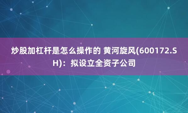 炒股加杠杆是怎么操作的 黄河旋风(600172.SH)：拟设立全资子公司